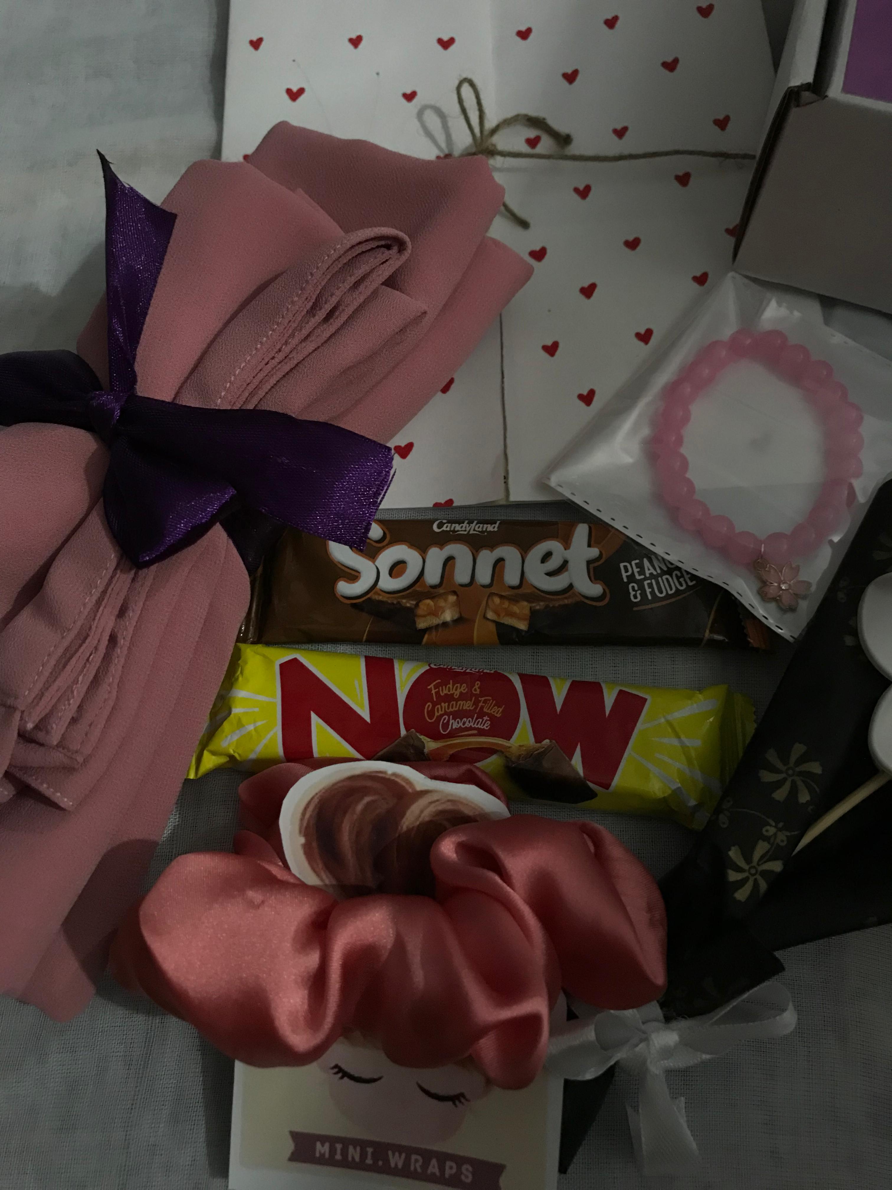 Elegant Birthday or Surprise Gift Box with Hijab & Niqab set, Accessories & Chocolates