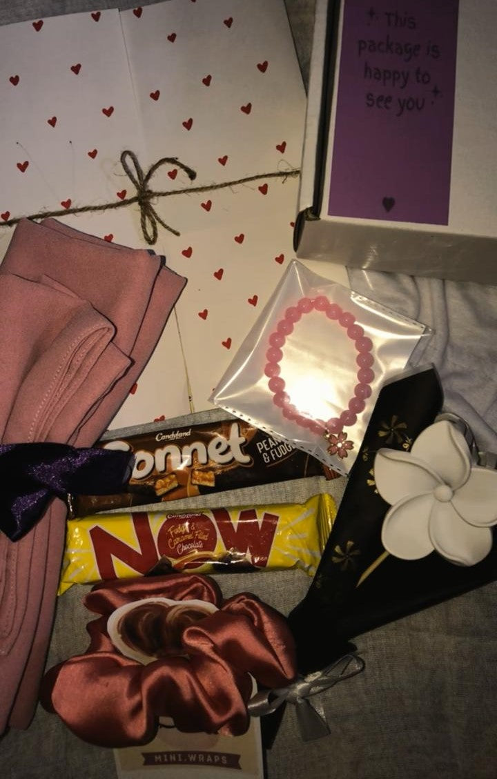 Elegant Birthday or Surprise Gift Box with Hijab & Niqab set, Accessories & Chocolates