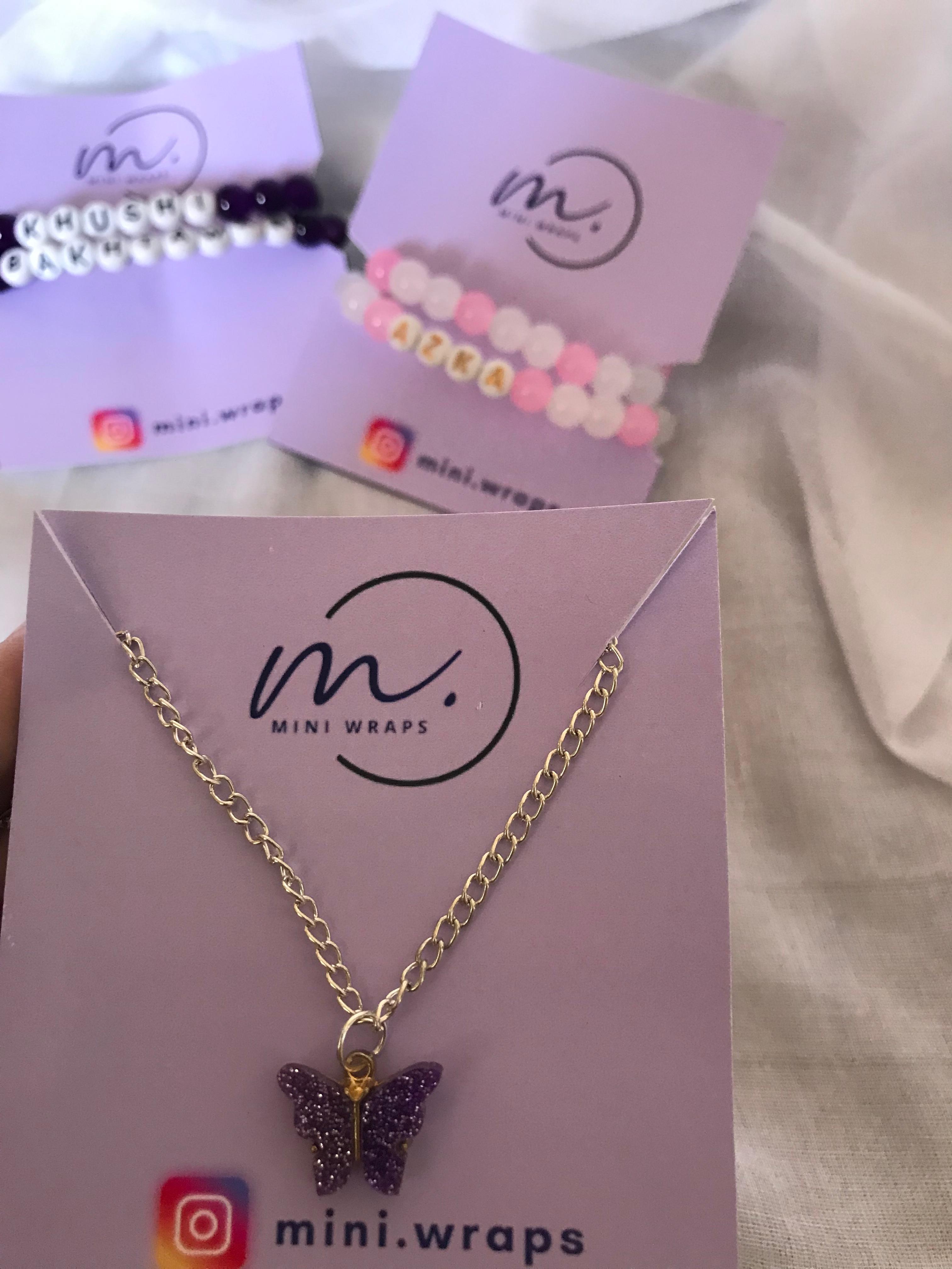 Custom Beaded Bracelets & Butterfly Pendant Necklace – Mini Wraps Jewelry